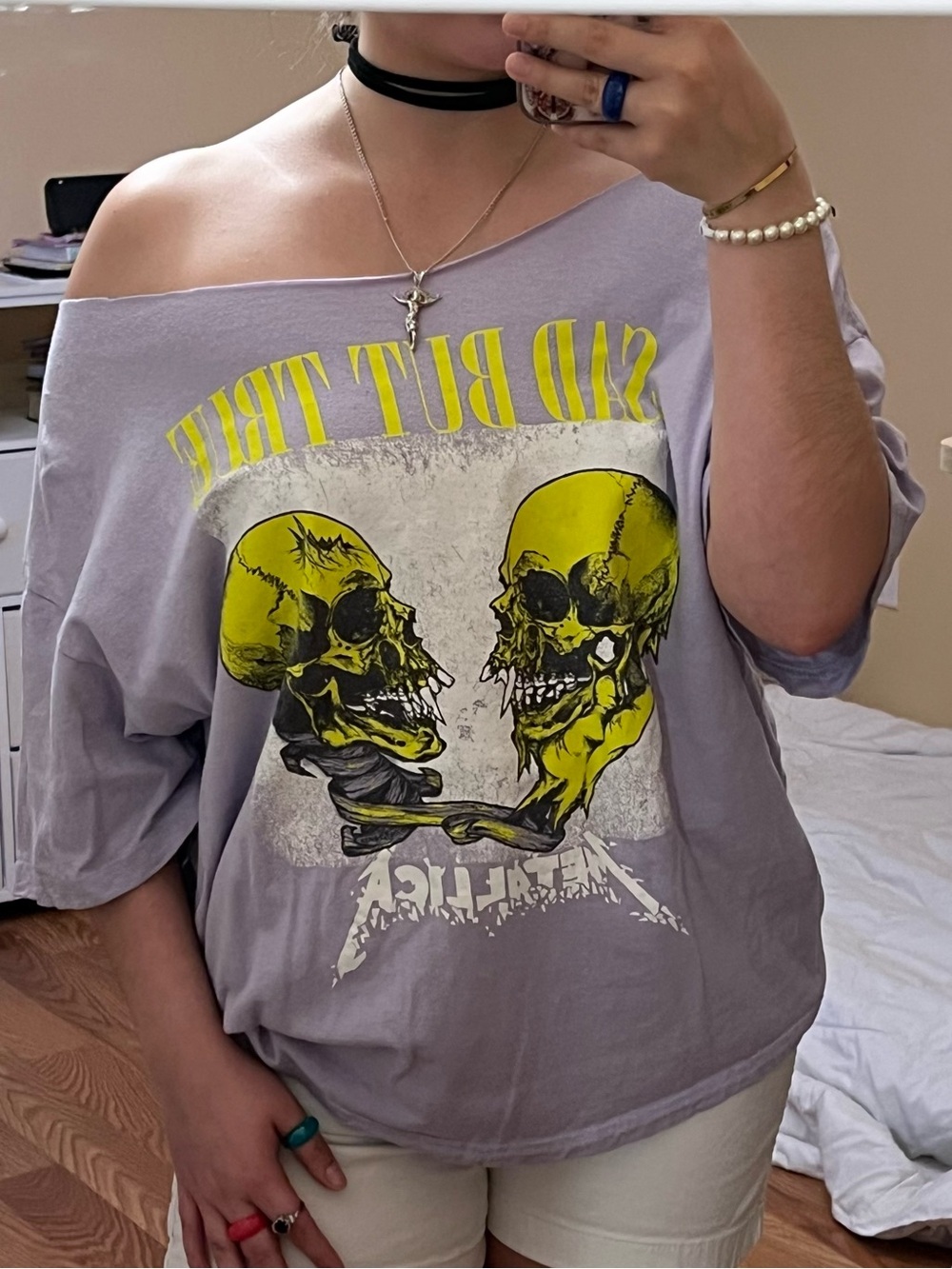 Off the Shoulder Band Tee Size Large Metallica